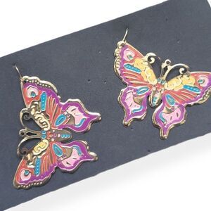 Vintage Butterfly Enamel Colorful Pendant Earrings
